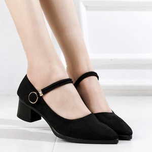 春夏新款老北京布鞋中跟单鞋舒适职业黑色工装工作鞋时装浅口女鞋