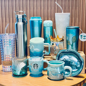 星巴克水杯新款Siren海洋蓝色周年女神不锈钢保温大容量吸管杯子