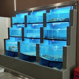 海鲜鱼缸商用固定式玻璃海水缸养殖餐厅酒店海鲜池贝类池带制冷