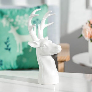 欧式创意白色陶瓷鹿头动物摆件北欧现代简约工艺品家居瓷器装饰品