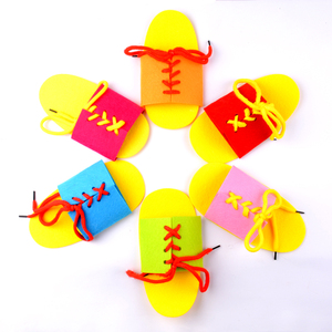 不织布拖鞋系鞋带穿鞋带早教亲子教具幼儿园区角玩具活动区域材料