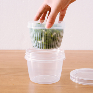 圆形透明双层密封葱花生姜蒜保鲜盒带沥水隔层冰箱水果配料收纳盒