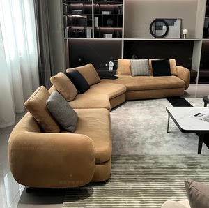 北欧轻奢大户型客厅科技布艺弧形沙发简约现代设计师异形转角组合