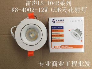 雷声LS-104R系列K8-4002-12W哑白色12W嵌入式COB天花圆形射灯95MM