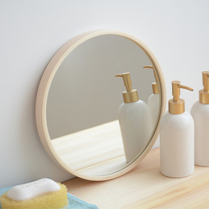 北欧浴室镜子圆形镜子实木挂墙式壁挂镜卫生间梳妆镜