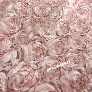 小香风肉粉色提花3D立体盘花朵镂空蕾丝布料 半透网纱设计师面料