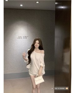 t恤女韩系慵懒风气质露肩蝙蝠袖罩衫夏季新款简约白色宽松上衣潮