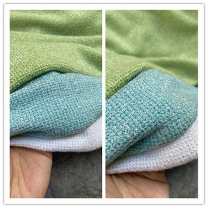 果绿蓝色白色圈圈质感日本产毛巾布微弹力羊毛混纺运动时装布料