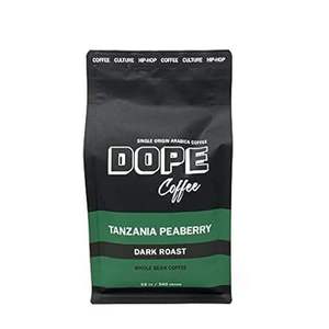 Dope Coffee Whole Bean Tanzania Peaberry Dark Roast， Rain