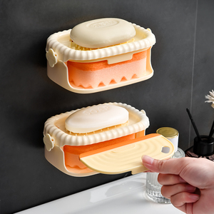 日本双层肥皂盒家用壁挂式沥水香皂置物架卫生间双层带海绵香皂盒