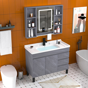 浴室柜镜柜套装岩板洗漱台组合简约卫生间洗脸盆柜落地式洗手盆柜