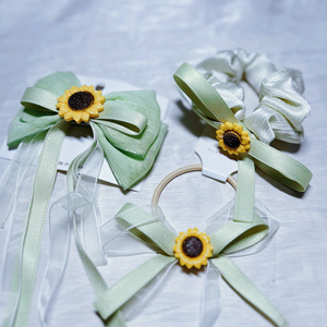 三件包邮儿童向日葵飘带发夹绿色蝴蝶结发圈太阳花BB夹侧边夹花朵