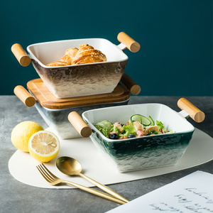 日式汤碗大号家用双耳带盖碗创意餐具陶瓷凉拌菜大号大碗餐厅商用