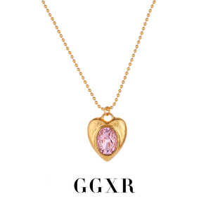 GGXR 粉色宝石磨砂金项链毛衣链小众高级气质简约 超模bella同款