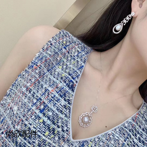 尚欣DIY配件新款s925纯银时尚优雅珍珠耳坠复古蕾丝项链套装 空托