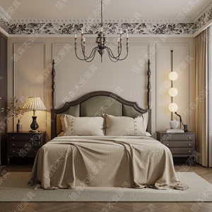 美式法式实木复古做旧卧室1.8米双人大床婚床中古公主床罗马柱床