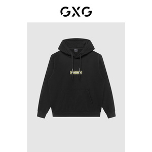 GXG男装 商场同款自然纹理系列黑色迷彩连帽卫衣 22年冬季新品