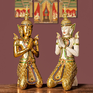 泰国跪佛木雕佛像摆件迎宾人物东南亚装饰风格会所美容院落地饰品