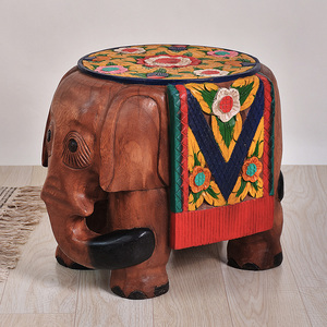 大象圆矮凳结实东南亚风格家具泰国木质墩木凳换鞋凳实木茶几凳子