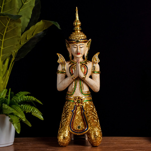 泰国跪佛木雕佛像摆件迎宾人物东南亚装饰风格会所美容院落地饰品