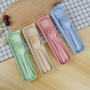 小麦秸秆便携餐具叉子勺子三件套装成人筷子创意厂家礼品定制批发