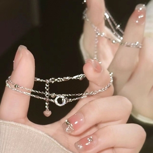 纯银环环相扣手链女小众设计感双层手链可调节轻奢七夕情人节礼物