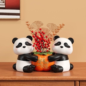 网红熊猫插花摆件入门鞋柜客厅电视柜斗柜桌面创意装饰品居家摆设