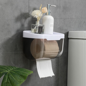 免打孔卫生间纸巾盒防水厕所浴室纸巾架洗手间透明抽卷纸盒置物架