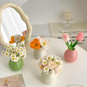 奶油陶瓷小花瓶摆件插花郁金香仿真花套装玄关客厅房间装饰桌面