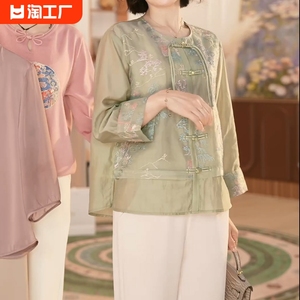 妈妈夏装新款中式国风上衣洋气衬衫中老年人女装夏季宽松古风小衫