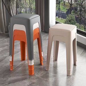 塑料凳子家用加厚凳餐厅椅子高板凳现代简约圆凳可叠放软包凳客厅