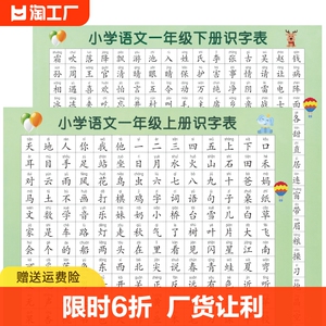 一二年级语文识字表挂图儿童小学生上册下册生字表认字学习挂图