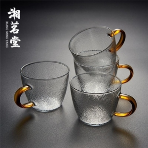湘茗堂 家用手工小茶杯耐热玻璃品茗杯日式锤纹功夫茶杯带把茶杯