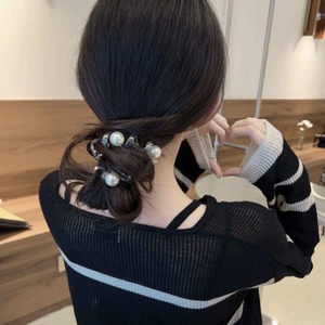 新款珍珠电话线发绳高马尾发圈气质韩版女扎马尾头绳皮筋发饰头饰