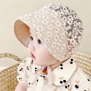 ins夏季薄款韩国婴儿蕾丝透气遮阳帽 女宝宝甜美可爱公主宫廷帽子