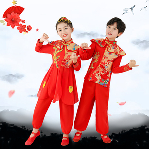 元旦儿童打鼓服中国风舞蹈服太平女儿喜庆演出服拜年服装女童表演