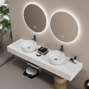 新中式浴室柜台上艺术盆组合公共厕所双盆洗手盆卫生间双人洗漱台