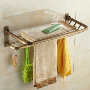 浴室挂件 铜仿古毛巾架折叠浴巾架欧式卫生间毛巾杆挂置物架