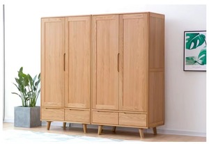 日式简约橡木原木衣柜全实木4门/2门储物衣橱小户型现代环保家具