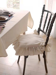 外贸法式椅垫美式餐椅坐垫纯棉可拆洗全棉花边绑带布艺椅子垫5CM