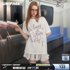 UNIFREE烫钻短袖T恤女2024夏季新款时尚个性韩版宽松潮流百搭上衣