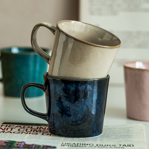 日本进口马克杯美浓烧牛奶陶瓷杯子设计感釉下彩创意咖啡情侣水杯