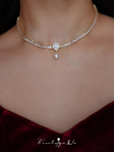 「海伦凯勒」法式赫本风复古闪耀小众婚礼宴会镶钻珍珠项链锁骨链