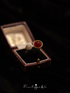「巴塞罗那」法式复古红玛瑙精致包金设计轻奢小众水钻可调节戒指