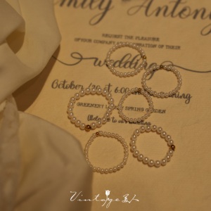 「温柔尤物」法式极细叠戴进口施华洛珍珠复古强光14k包金戒指女