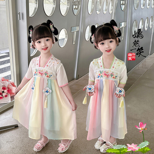 女童汉服连衣裙夏季古装儿童1六4岁半公主儒裙子民族幼儿节日演出