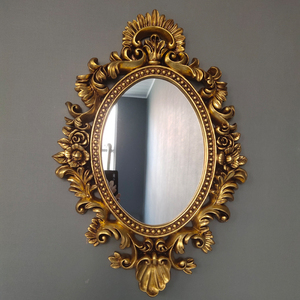 复古欧式金色浴室镜新款卫浴镜椭圆镜壁挂化妆镜装饰镜卫生间镜子
