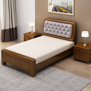 北欧实木单人床1米2家用小床小户型公寓老人中式新中式储物双人床