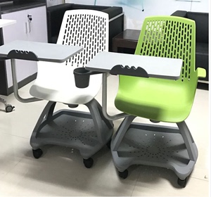 智慧教室桌椅加大写字板培训椅移动会议记录椅一体椅滑轮讨论椅子