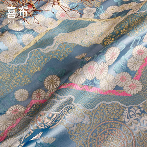 出口日本和风布料西阵织金襕织锦缎腰带包装口金包花卉植织锦面料